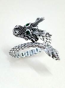 Nhẫn quấn hình rồng dành cho nam, đính đá Cubic Zirconia, trang sức thời trang phong cách Punk, quà tặng cá nhân hóa cho vẻ ngoài sành điệu. - Màu Bạc Cổ - Xem 2