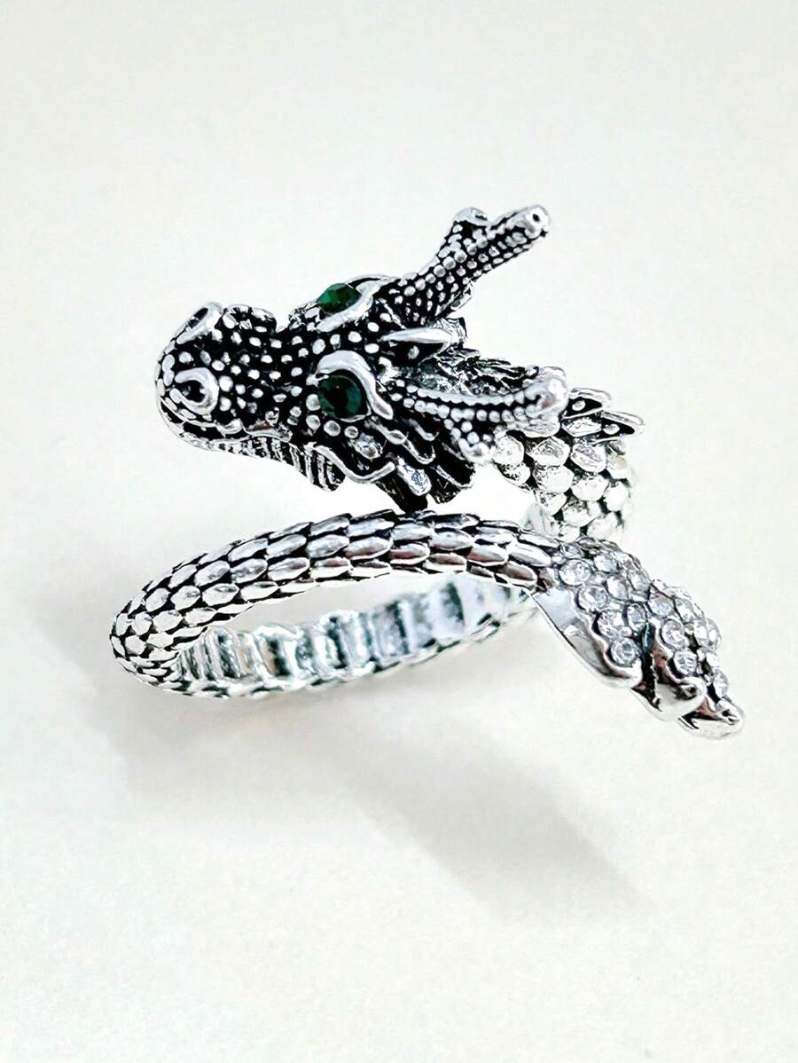 Nhẫn quấn hình rồng dành cho nam, đính đá Cubic Zirconia, trang sức thời trang phong cách Punk, quà tặng cá nhân hóa cho vẻ ngoài sành điệu.