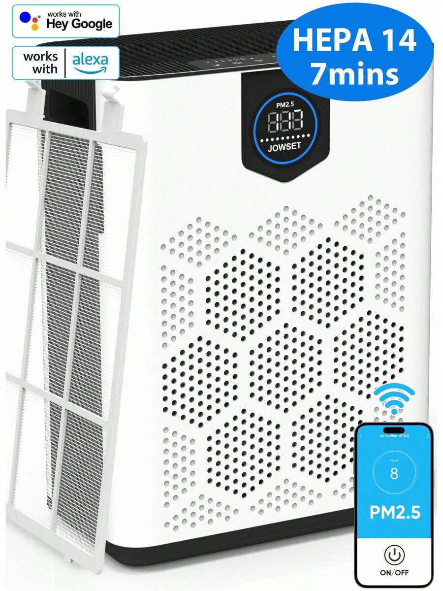 JOWSET HEPA 14 WiFi Air Purifier For Home Large Rooms With Washable Filters, Covers 1900 Sq.Ft, Air Purifiers For Allergies And Asthma,Pet Dander, Smoke, Pollen,Dust, Odors, Mold Spores - 黑色 - 查看 1