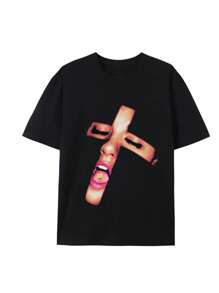 Plus Size Men's Graphic Print Round Neck Short Sleeve Casual T-Shirt, Summer