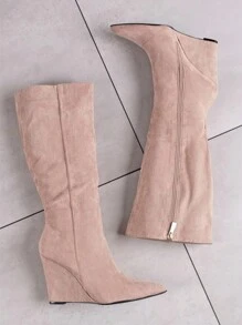 SERGIO TODZI Women's Solid Color Fashion Suede Wedge Heel Knee-High Boots
