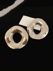 1 对复古别致欧美风格不对称镂空金属环状耳环，女士日常装饰珠宝 - 銀色 - 查看 3