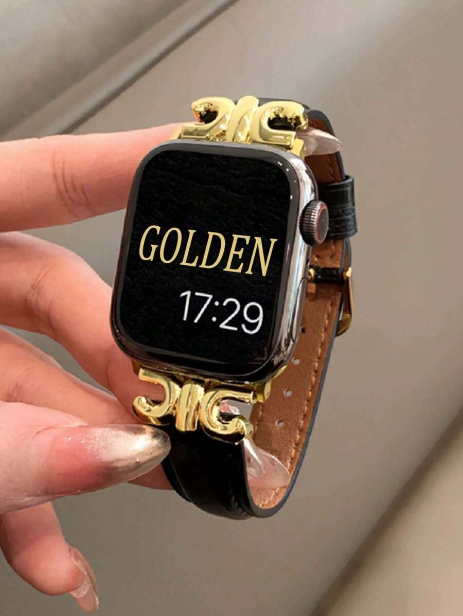 Huastonband 時尚設計師 D 字金色金屬裝飾軟棕色錶帶，適用於 Ultra 2 1 SE S9 8 7 6 5 4 3 2 1 系列，中性替換錶帶，智慧手錶 38mm 40mm 41mm 42mm 44mm 45mm 49mm