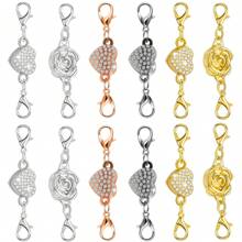 2/6pcs Magnetic Clasps For Jewelry Locking Rose Heart Magnetic Jewelry Clasp Lobster Clasp Self-Aligning Magnetic Rhinestone Clasps Magnetic Necklace Clasp For DIY Necklace Bracelets Jewelry Craft Making