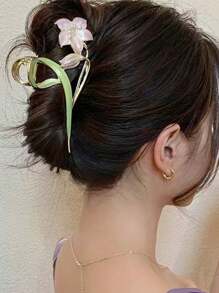 1 chiếc kẹp tóc nữ nhiều màu sắc, họa tiết hoa, lá dành dành và ngọc trai giả, phụ kiện tóc thời trang, thích hợp sử dụng hàng ngày và làm quà tặng ngày Valentine. Kẹp tóc, kẹp hàm, kẹp cài tóc, kẹp giữ tóc, kẹp bắt tóc, thích hợp cho mùa thu đông, đi nghỉ mát, mùa hè. - Màu vàng - Xem 3