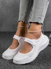Zapatos de cuña con diseño de para mujer, zapatos simples de estilo balancín con punta cerrada y malla transpirable, de color blanco, adecuados para uso diario y la oficina - Blanco - Ver 3