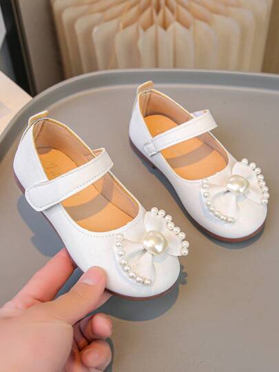 女童时尚优雅蝴蝶结装饰玛丽珍鞋，舒适轻便软底平底鞋，适合表演和派对，春秋季节