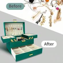 LSKDJewelry Boxes For Women Girls, Jewelry Organizer Box, 3 Layers Jewelry Storage Organizer For Earring, Ring, Necklace, Bracelets (Black) - Green - View 3
