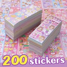 韩国Goo Card贴纸便宜贴纸不重复可爱卡通激光Goo Card套装手册DIY，防水激光材质，自带切割线，无需裁剪（贴纸样式随机）赠1个小镊子，超级好玩，3岁以上小朋友随意DIY，（DIY杯子/笔筒/手册/星空膜） - 彩色 - 查看 7