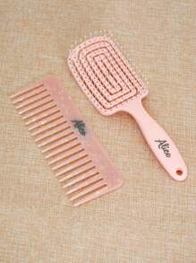 2pcs Personalised Custom Comb Set,1 Pc Square Detangling Hair Brush With Handle &1pc Marble Pattern Wide-Tooth Hair CombMulti-Functional,Ornamental,Letter,Solid Color,Exquisite,Stylish,Vintage,Modern,Colorful,Leisure,Basics,Casual,Soft,Unique,Customized,Personalized,Custom,Ideal Gifts For Her,Girlfriend,Her,Boyfriend,Friends,Girly Era - Multicolor - View 3