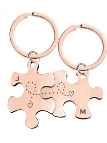 Personalized Puzzle Key Chain With Names Couples Key Chain Set Puzzle Jewelry Anniversary Gift Boyfriend Gift Valentine'S Day Gift For Her - Multicolor - View 7