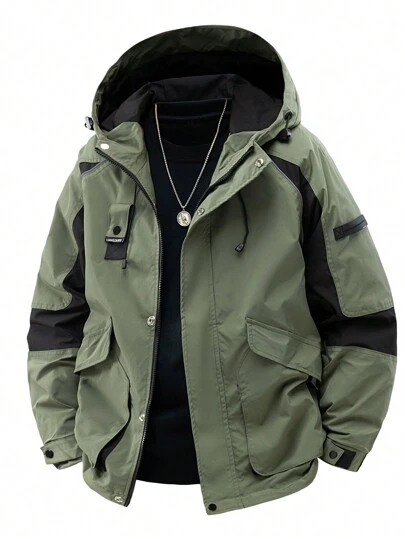 男士户外徒步登山防风防水保暖连帽夹克，秋季