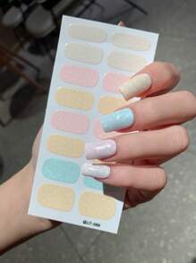 1 件全新时尚全覆盖指甲贴纸，防水可剥离指甲贴纸，女士指甲贴花，自粘指甲贴，易于使用，适合节日、派对礼服、生日礼物指甲 - 淺粉色 - 查看 5