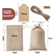 10pcs/20pcs Reusable Premium Mini Gift Bags With Tags & Strings, Linen Bags, Suitable For Wedding Party, Jewelry, Coffee, DIY Crafts - Brown - View 10