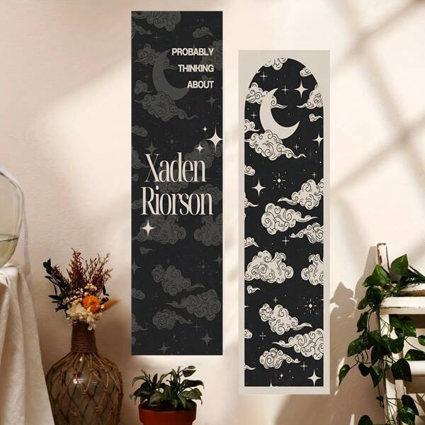 Conjunto de tapeçaria de 1 peça com nuvem e lua, design minimalista de céu noturno, tapeçarias de parede de poliéster, decoração para pendurar na parede, sala de estar, quarto, como presentes para homens e mulheres, pacote de instalação grátis (59*15 polegadas), decoração de quarto, tapeçaria para quarto, tapeçaria de parede, bandeira, decoração de casa, decoração de quarto, coisas para decoração de quarto