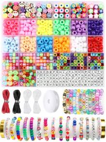 Kit para hacer pulseras con cuentas tipo pony, kit de cuentas para hacer pulseras de la amistad, kit con cuentas tipo pony, dijes, cuentas de flores de arcilla, cuentas con letras para hacer joyas, manualidades y regalos DIY