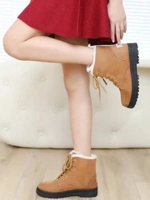 Las mujeres de invierno al aire libre antideslizante botas de nieve caliente, la moda con cordones de fondo grueso tobillo botas botas cortas, 2024 nuevas botas de nieve forrada de felpa - Marrón - Ver 5