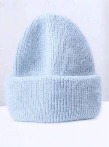 1 件休闲女士针织帽兔毛帽子女士秋冬季双层折叠加厚套头帽女孩 Skullies 无檐便帽 - 兔毛針織保暖帽 - 查看 2