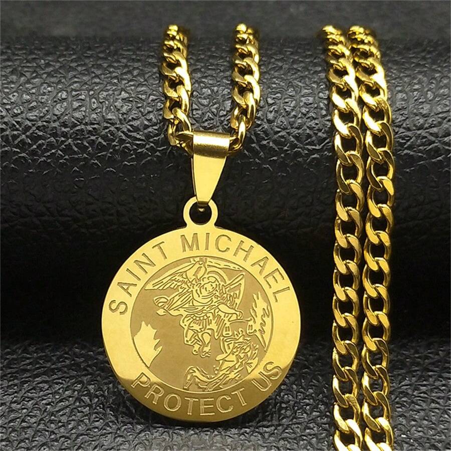 Archangel St.Michael Protect Us Necklace For Women Men Stainless Steel Saint Michael Chain Jewelry