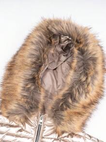 Jachetă ușoară, căptușită, Risissida, pentru femei, cu glugă detașabilă și garnitură de blană - Palton elegant și elegant de toamnă/iarnă, cu fermoar ascuns, buzunare și manșete cu nervuri, haine de iarnă pentru femei - Aur - Vizualizare 10