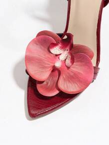 Giày sandal cao gót mũi nhọn cho nữ, họa tiết hoa kim loại lấp lánh, giày cao gót dự tiệc thanh lịch, phù hợp cho Halloween, Giáng sinh, giày dạ hội màu đỏ tía quai ngang gợi cảm, trang phục mùa xuân hè. - Màu Đỏ Sâu - Xem 9