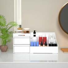 1 件多格化妆品收纳盒，现代塑料桌面化妆品收纳盒，适合家庭使用，情人节礼物