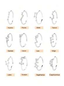 1 Pezzo Anello in Argento Sterling 925 con 12 Segni Zodiacali, Regolabile, Adatto per l'Uso Quotidiano delle Donne, Il Miglior Regalo per Madre, Fidanzata e Sorelle