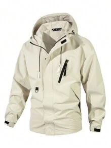 Men's Windproof And Waterproof Jacket, Casual And Breathable, With A Hood, Zipper, Long Sleeves And Pockets, Suitable For Hiking, Jogging, Cycling, Outdoor Fitness And Sports.