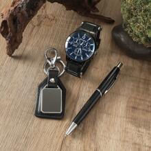 4pcs/Set Eagle Design Wallet, Watch, Keychain, Ballpen Set, Fashionable - Black - View 4