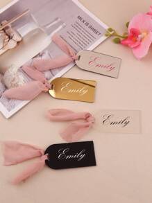 1 Piece Custom Text, Pink Ribbon, Blank Acrylic Arch Ribbon Wedding Seat Label, Party Business Card Reservation Logo, Bookmark, Book Tag, Surprise Gift, Beautiful Accessory, Romantic Gift, Custom Text, Boyfriend/Girlfriend Gift, Father/Mother Gift, Lover/Couple/Best Friend Gift
