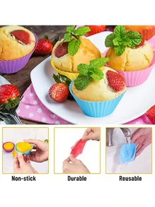 24 Peças, Copos De Muffin De Silicone Coloridos - Forros De Cupcake Reutilizáveis Antiaderentes Em Formatos Redondos, Estrelas, Corações E Flores - Perfeitos Para Assar E Decorar - Utensílios E Acessórios De Cozinha