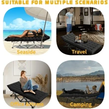 Folding Camping Cots For Adults, Portable Outdoor Camping Bed With Mattress, Heavy Duty Guest Bed Sleeping Cot Folding Bed For Camping Traveling Office Use, 74" X 26", Black, Supports 330 Lbs