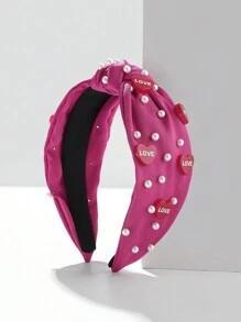 1 件成人休闲仿珍珠装饰心形扭曲头带