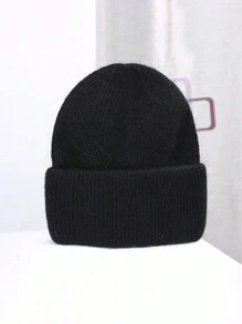 1 件休闲女士针织帽兔毛帽子女士秋冬季双层折叠加厚套头帽女孩 Skullies 无檐便帽 - 兔毛針織保暖帽 - 查看 20