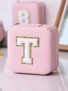 1pc Jewelry Box (A-Z Letters) Jewelry Box, Storage Box, Jewelry Tray, Earring Necklace Storage Rack, Storage Dish, Portable Travel Jewelry Box, Seasonal Storage, Ring Earring Necklace Storage Box, Display Rack - Suitable Gift Box For Girls And Ladies, Halloween Gift Box, Christmas Gift Box - Pink - View 17