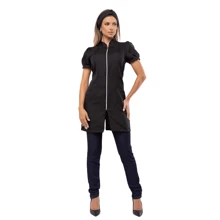 Women's Short Sleeve Fitted Coat With Zipper Isi - 黑色 - 查看 4