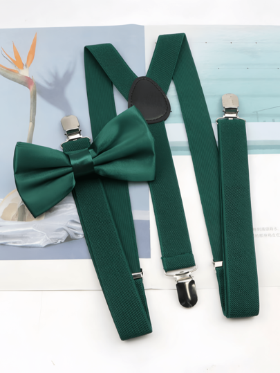 2pcs Men's Fashion Versatile Adjustable Solid Color Polyester Suspenders & Elegant Polyester Bow Tie Set, Suitable For Wedding, Ceremony And Daily Wear For Going Out Outfit Wedding Party And For Gift Halloween Accessories, Halloween Costumes Autumn-Winter Accessories Halloween Costume,Suitable For Teens, Youth,Men,Casual, Outdoor, Athletic, Vacation, Graduation Gifts, Birthday, Daily Wear