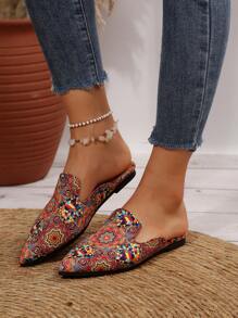 Women's Pointed Toe Slip-On Mule Slippers, Suede Decorated Loafers, Elegant Versatile Open-Back Flat Shoes