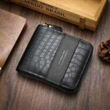1 件新款时尚男士钱包，复古鳄鱼纹理多功能拉链零钱包，年轻学生百搭多卡位，男士礼物，适合青少年、夏季休闲、户外、运动、度假、旅行、毕业、生日装扮