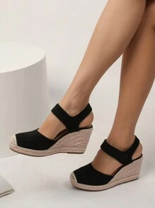 Women's Fashion Casual Vacation Woven Wedge Platform Slip-On Sandals