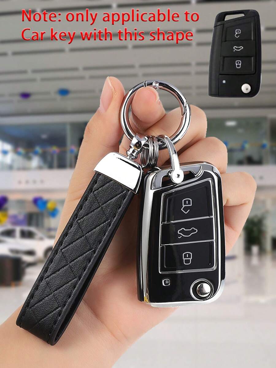 3PCS TPU Soft Shell Car Key Case + Embossed Leather Keychain With Screwdriver, 3-Piece Set, Fit For 3-Button Folding Car Key (Please Check Key Shape Details Before Ordering, More Key Models Available)