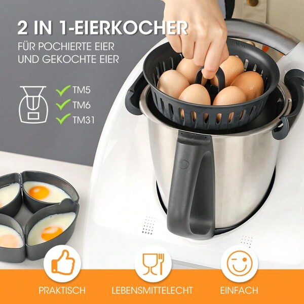 2 in 1 Eierkocher Eierhalter Pochierer Einsatz kompatibel für 4 pochierte Eier/6 gekochte Eier, Deckung des täglichen Frühstücksbedarfs