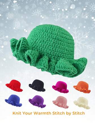 1 pièce Chapeau seau élégant au crochet pour femme, bonnet tricoté, chapeau Y2K crâne mou, chapeau seau plissé mignon fait main, chapeaux d'hiver, convient pour le port quotidien, les activités de plein air et les fêtes.