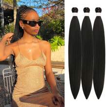 1/3/6 Packungen Schwarze Flechthaarsträhnen aus vorgespanntem knotenlosem Kanekalon für Boxzöpfe, langgestreckte, gerade synthetische Flechthaarverlängerung für knotenlose Zöpfe