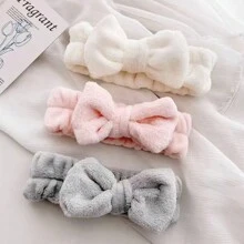 3 件套头带和腕带，1 件头带和 2 件沐浴护腕，现代涤纶蝴蝶结装饰面部化妆头带和腕带 - 粉色 - 查看 6