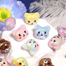 10 pièces de perles acryliques colorées de têtes d'ours et de pandas plaquées multicolores pour la fabrication de bracelets, colliers, chaînes de téléphone portable et pendentifs DIY