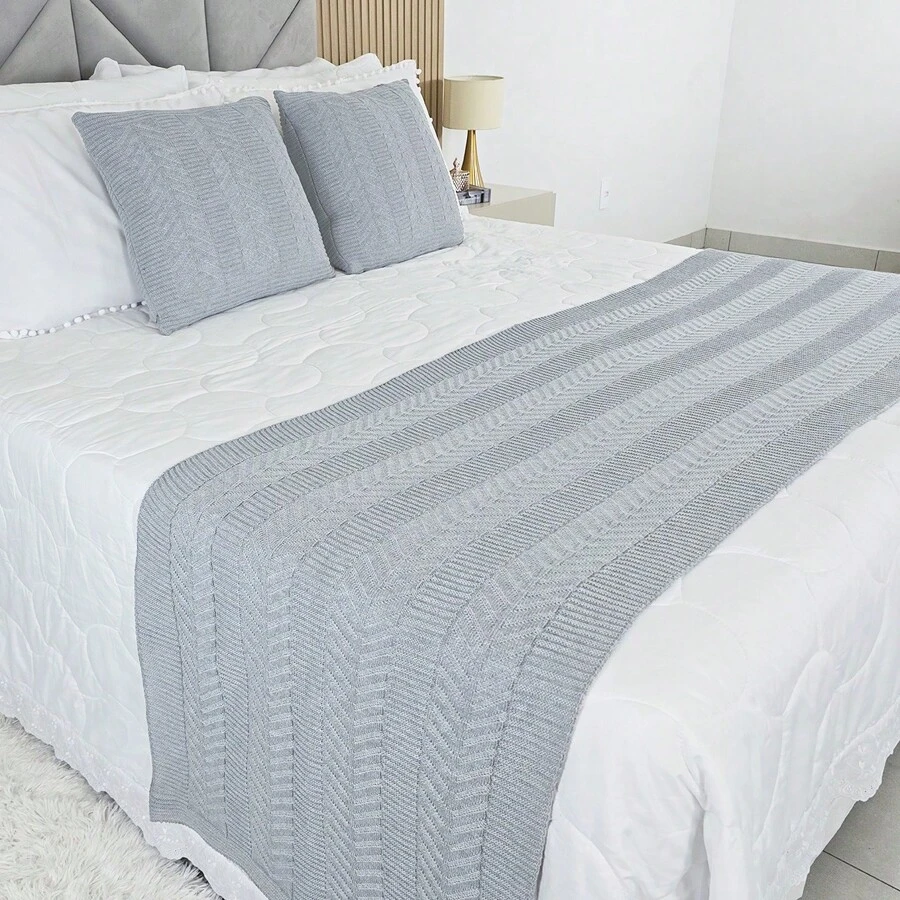 Peseira Manta Tricot Cama Casal Links - SOMENTE A PESEIRA - Cinza Prata - Visão 1