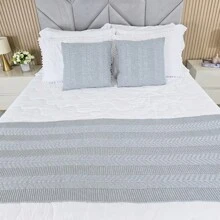Peseira Manta Tricot Cama Casal Links - SOMENTE A PESEIRA - Cinza Prata - Visão 3