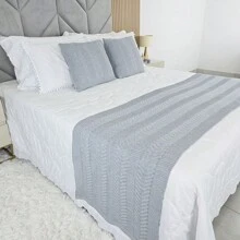 Peseira Manta Tricot Cama Casal Links - SOMENTE A PESEIRA - Cinza Prata - Visão 2