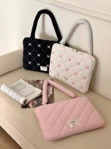 Laptop Bag Cute Bow Embroidered Storage Handbag 13/14 Inches 15/15.6 Inches Portable Shoulder Laptop Bag Laptop Case Laptop Sleeve Computer Case Case Computer Bag Laptop Cover Ipad Bag Classroom School Mac Book Teacher Laptop Bag Women College Winter Holiday - Multicolor - View 3
